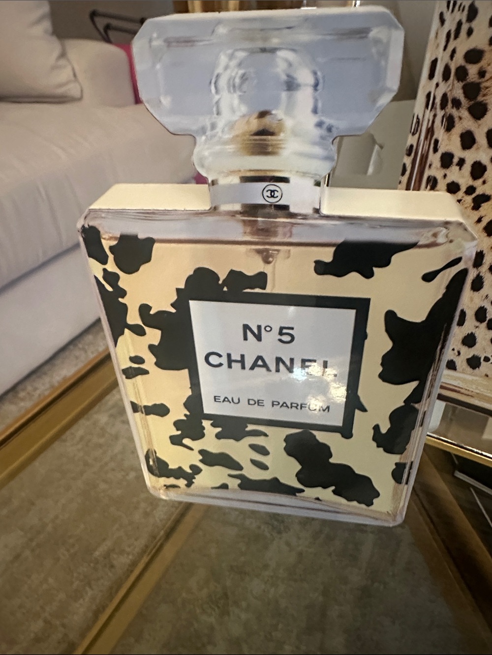 Mirror CHANEL Leopard Print Perfume Bottle Decor in Cream & Black - Picture 3 of 4